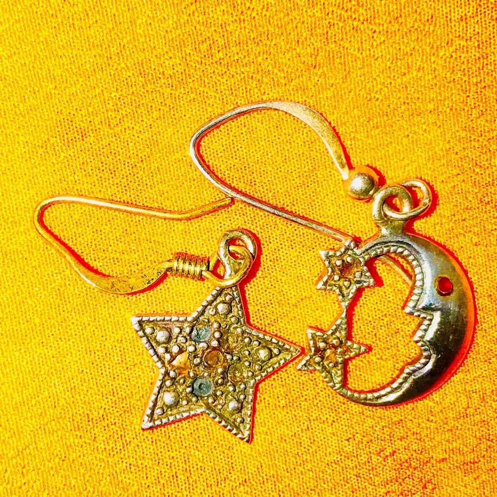 Moon & Star Sterling 925 Earrings, Garnet, & CZ